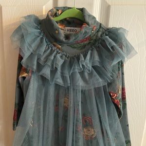 Blue floral boutique turtleneck dress